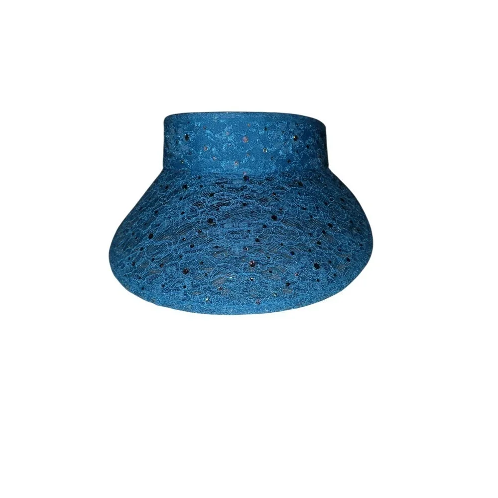 Womens Blue Lace Sequined Sun Visor‎ Summer Beach Golf Tennis Hat